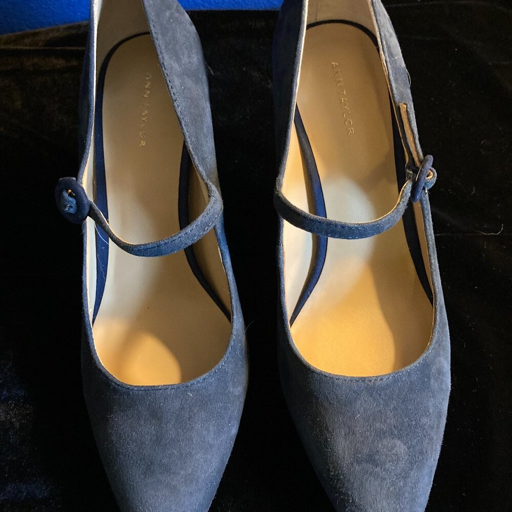 Ann Taylor Blue Suede Mary Jane Pumps